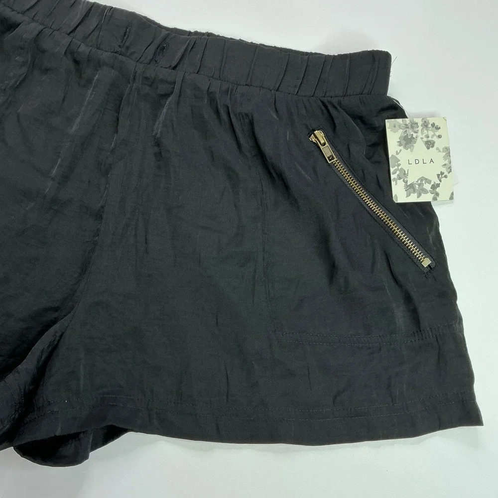 LDLA Black Zipper Pocket Shorts Womens XL Elastic Waist Casual UH6D0501